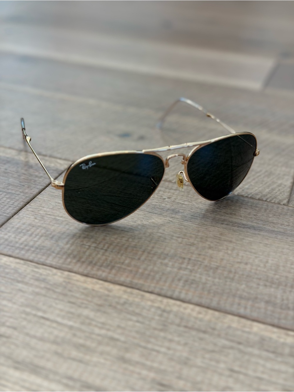 Ray-Ban Gold Frame Sunglasses with Black Lenses, foldable